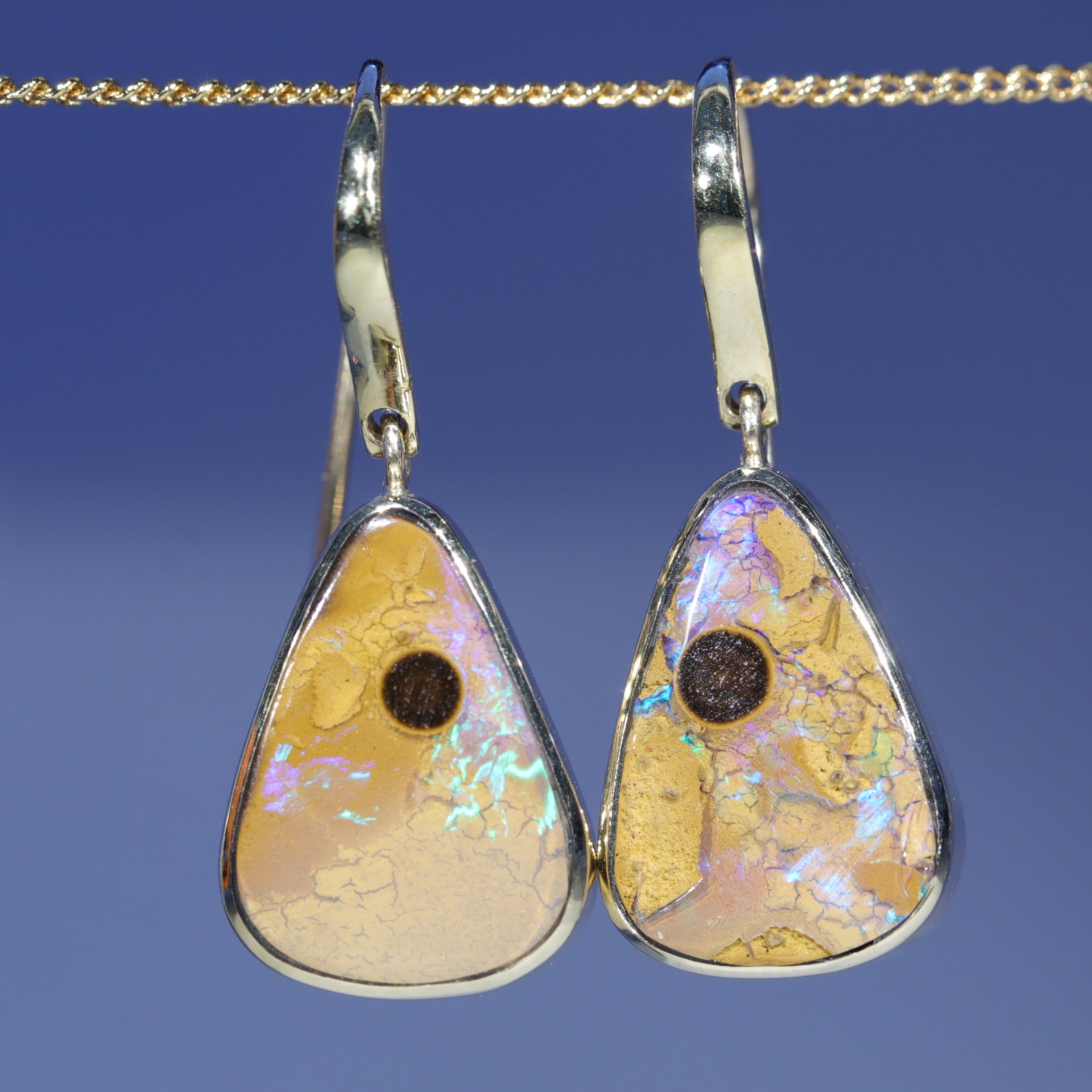 Natural Australian Boulder Opal Gold Earrings (15 x 10.5mm) Code GE103