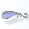 Natural Australian Boulder Opal and Diamond Silver Pendant with Silver Chain (11mm x 6mm) Code - ESP30