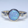 Natural Australian Lightning Ridge Opal Diamond and Gold Ring