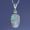 Natural Australian Boulder Opal Silver and Diamond Pendant