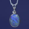 Natural Australian Boulder Opal Silver and Diamond Pendant