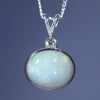 Natural Australian White Opal Silver and Diamond Pendant