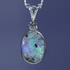 Natural Australian Boulder Opal Silver and Diamond Pendant