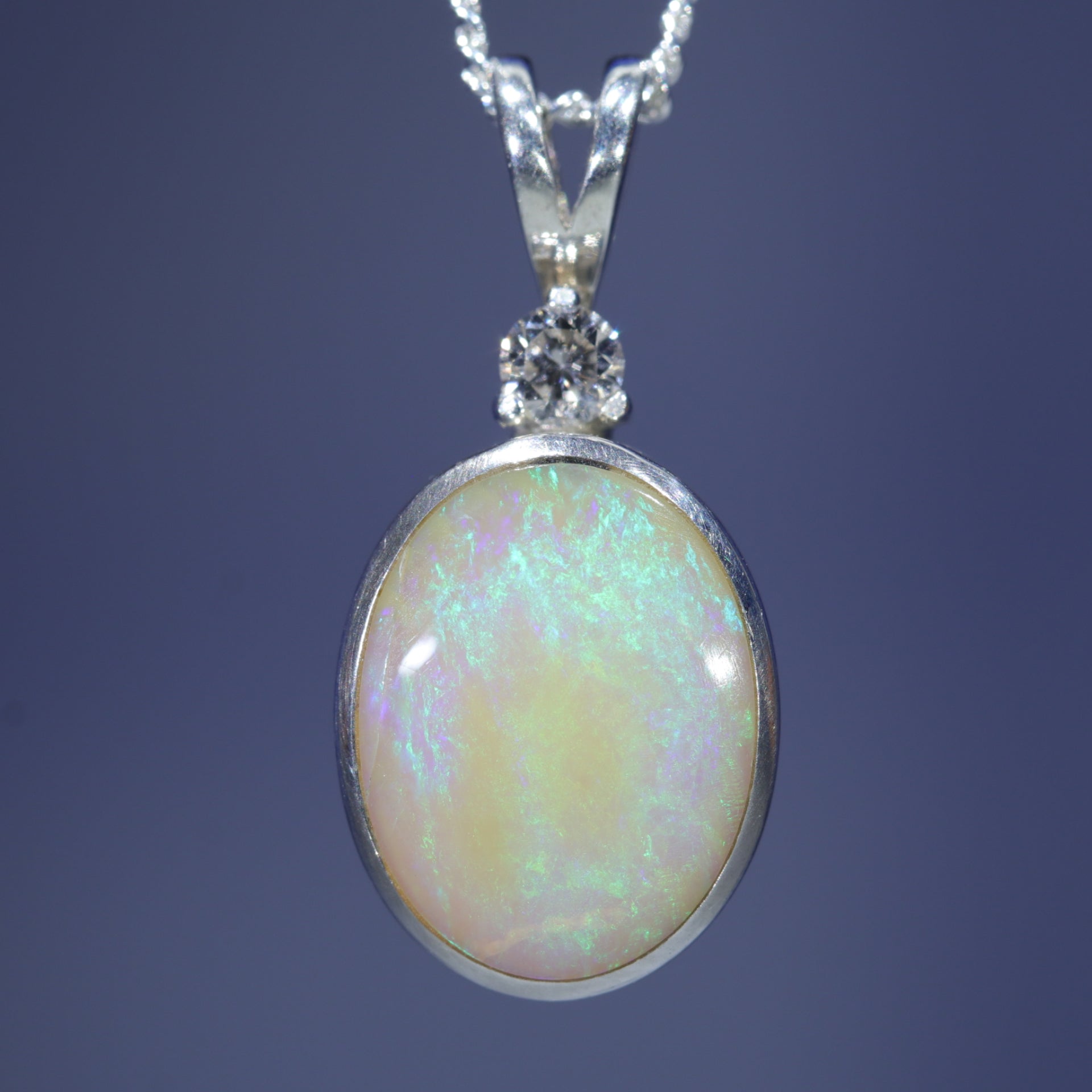 Natural Australian Boulder Opal and Diamond Silver Pendant with Silver Chain (11mm x 8.5mm) Code - ESP33