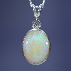 Natural Australian Boulder Opal Silver and Diamond Pendant