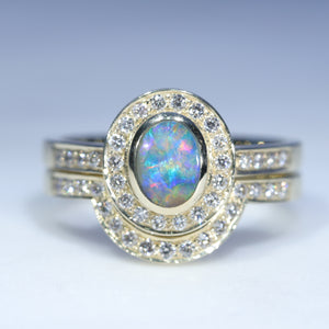 Natural Australian Opal Engagement Gold Wedding Ring Set