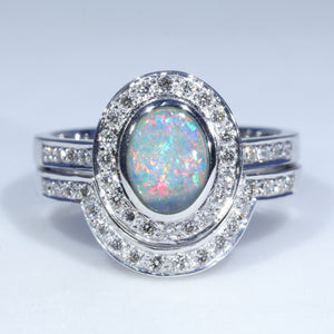 Natural Australian Opal White Opal Wedding Ring Set