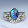 Natural Australian Lightning Ridge Crystal Opal gold Engagement Wedding Ring Set