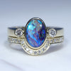 Australian Solid Black Crystal Opal & Diamond Gold Engagement and Wedding Ring Set - Size 7 US Code DWB17