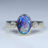 Australian Solid Black Crystal Opal & Diamond Gold Engagement and Wedding Ring Set - Size 7 US Code DWB17
