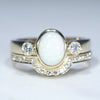 Australian Solid White Opal & Diamond Gold Engagement and Wedding Ring Set - Size 6.25 US Code DWB10