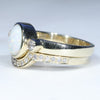 Australian Solid White Opal & Diamond Gold Engagement and Wedding Ring Set - Size 6.25 US Code DWB10