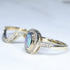 Australian Solid Crystal Opal & Diamond Gold Engagement and Wedding Ring Set - Size 6.5 US Code DWB16