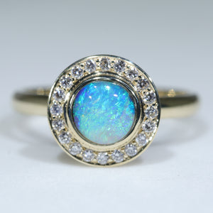 natural Australian Boulder Opal Gold and Diamond Ring