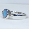 Australian Solid Boulder Opal and Diamond Silver Ring - Size 7.25 Code RM38