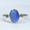 Natural Australian Boulder Opal Silver and Diamond Ring