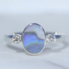 Natural Australian Boulder Opal Silver and Diamond Ring