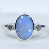 Natural Australian Boulder opal Silver and Diamond Ring