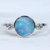 Natural Australian Boulder Opal Silver and Diamond Ring