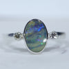 Natural Australian Boulder Opal Silver and Diamond Ring