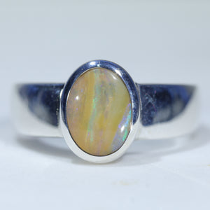 Natural Australian Boulder Opal Silver Ring