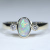 Natural Australian Lightning Ridge Dark Opal Ring with Diamonds