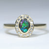 Australian Solid Boulder Opal and Diamond Gold Ring - Size 5.75 US Code EM27