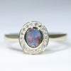 Australian Solid Boulder Opal and Diamond Gold Ring - Size 6.25 US Code EM14