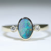 Natural Solid Australian Boulder Opal and Diamond Gold Ring - Size 7 US Code - EM11