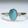 Natural Solid Australian Boulder Opal and Diamond Gold Ring - Size 7 US Code - EM11