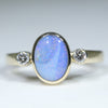 Natural Solid Australian Boulder Opal and Diamond Gold Ring - Size 6.75 US Code - EM26