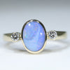 Natural Solid Australian Boulder Opal and Diamond Gold Ring - Size 6.75 US Code - EM26