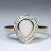 Coober Pedy Solid White Opal and Diamond Gold Ring - Size 7.5  US Code EM30