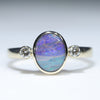 Natural Solid Australian Boulder Opal and Diamond Gold Ring - Size 7.25 US Code - EM29