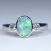 Natural Solid Australian Dark Opal and Diamond 14K White Gold Ring - Size 6.25 US Code - EM38