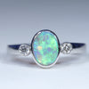 Natural Solid Australian Dark Opal and Diamond 14K White Gold Ring - Size 6.25 US Code - EM38