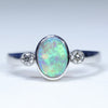 Natural Solid Australian Dark Opal and Diamond 14K White Gold Ring - Size 6.25 US Code - EM38