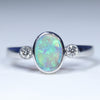 Natural Solid Australian Dark Opal and Diamond 14K White Gold Ring - Size 6.25 US Code - EM38
