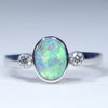 Natural Solid Australian Dark Opal and Diamond 14K White Gold Ring - Size 6.25 US Code - EM38