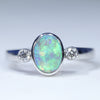 Natural Solid Australian Dark Opal and Diamond 14K White Gold Ring - Size 6.25 US Code - EM38