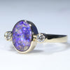 Natural Australian Dark Opal and Diamond 18K Gold Ring - Size 7.5 US Code - EM36