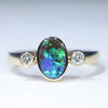 Natural Solid Australian Boulder Opal and Diamond 18K Gold Ring  Wedding Set - Size 7  US Code - EM37