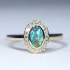 Australian Solid Boulder Opal and Diamond 18K Gold Ring - Size 7.25 US Code EM35