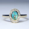 Australian Solid Boulder Opal and Diamond 18K Gold Ring - Size 7.25 US Code EM35