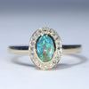 Australian Solid Boulder Opal and Diamond 18K Gold Ring - Size 7.25 US Code EM35