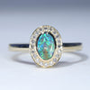 Australian Solid Boulder Opal and Diamond 18K Gold Ring - Size 7.25 US Code EM35