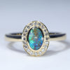 Australian Solid Boulder Opal and Diamond 18K Gold Ring - Size 7.25 US Code EM35