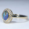 Australian Solid Boulder Opal and Diamond 18K Gold Ring - Size 7.25 US Code EM35