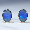 Natural Australian Solid Boulder Opal Gold Earring Studs (7.5 x 5mm) Code GE131