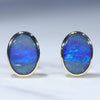 Natural Australian Solid Boulder Opal Gold Earring Studs (7.5 x 5mm) Code GE131